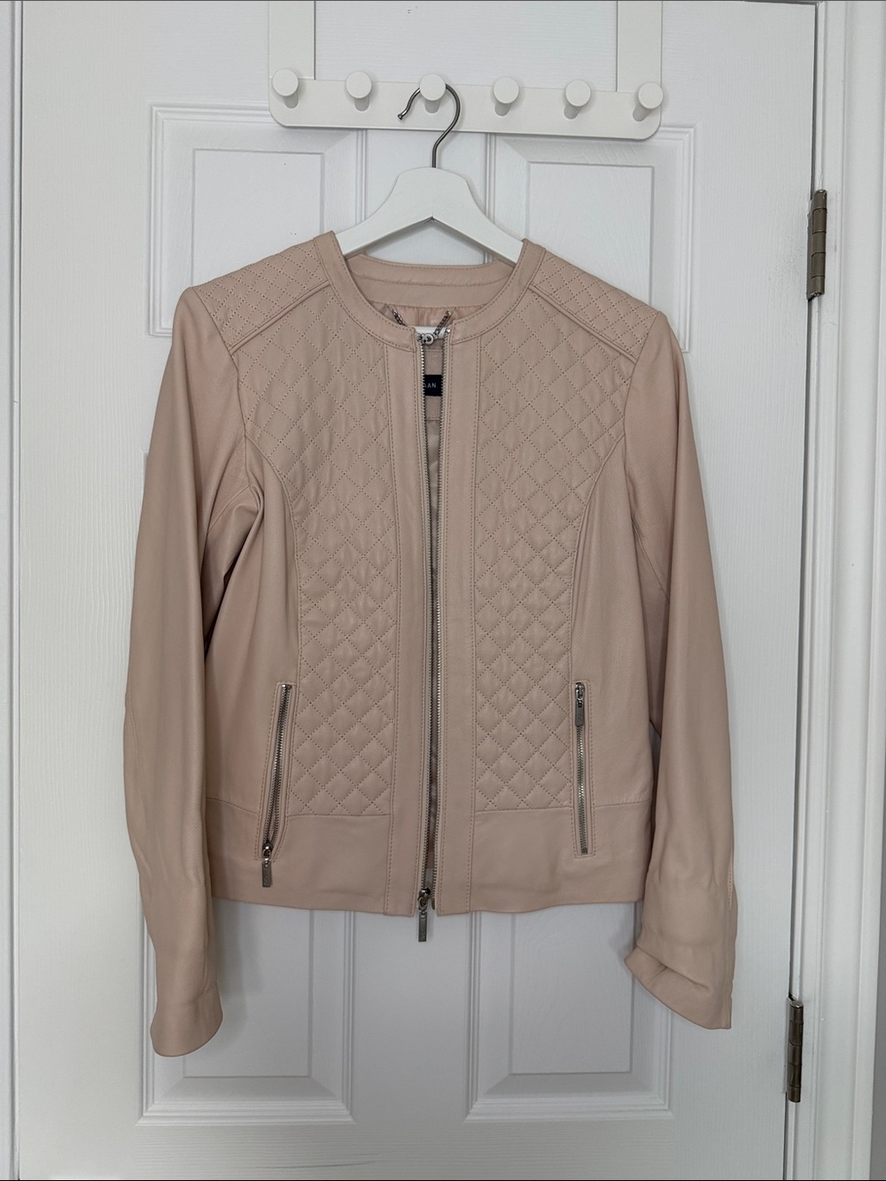 Cole Haan Quilted Leather Jacket in Blush/Nude